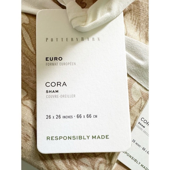 3 Pottery Barn Decorative Pillow Sham Euro Cora Beige Tan 26x26 Floral NWOT - Picture 2 of 8